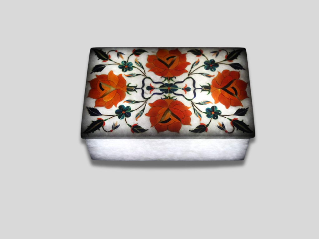 Jewelry Storage Box Carnelian Semi Precious Floral Art